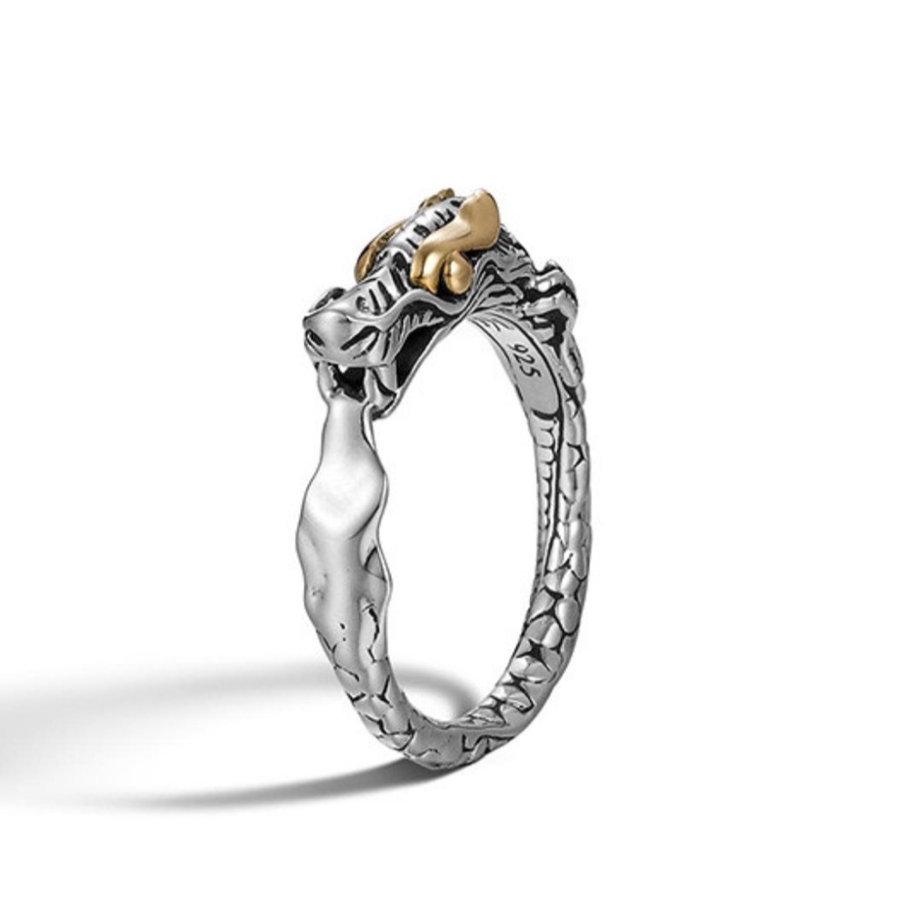 John Hardy Naga Slim Dragon Gold & Silver Ring-Sz6